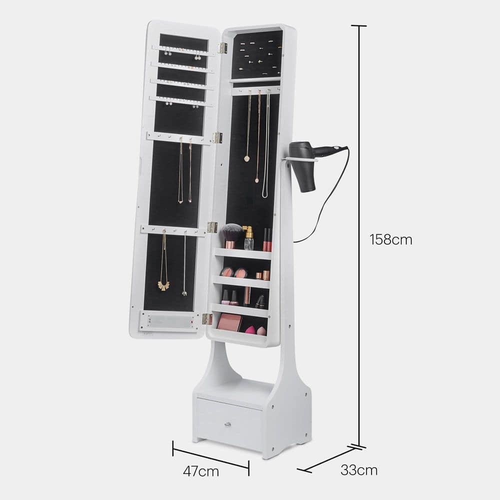 White LED Jewellery Armoire with Mirror - Image 7