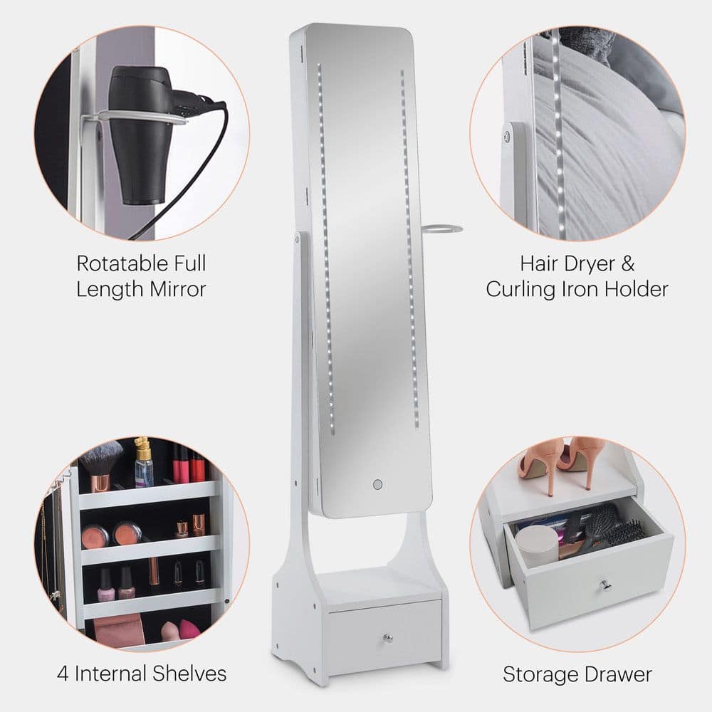 White LED Jewellery Armoire with Mirror - Image 5