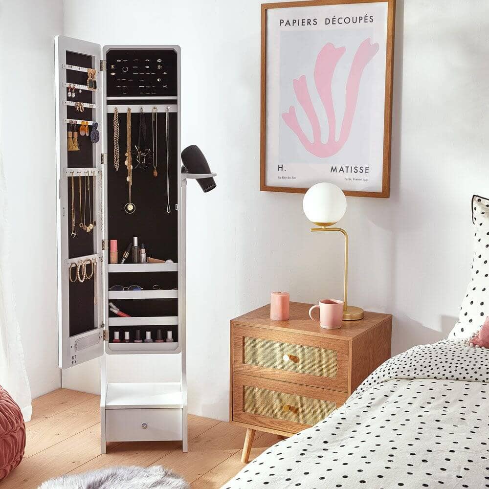 White LED Jewellery Armoire with Mirror - Image 2