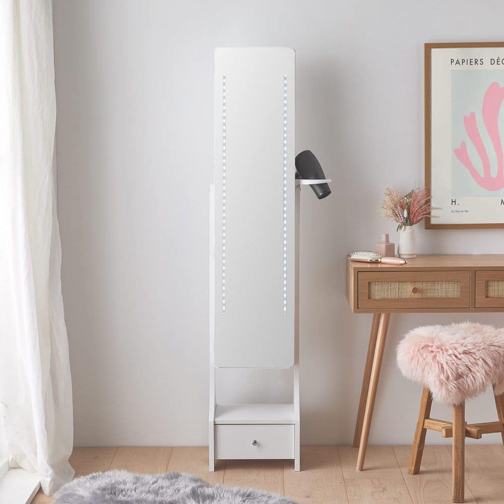 White LED Jewellery Armoire with Mirror - Image 3