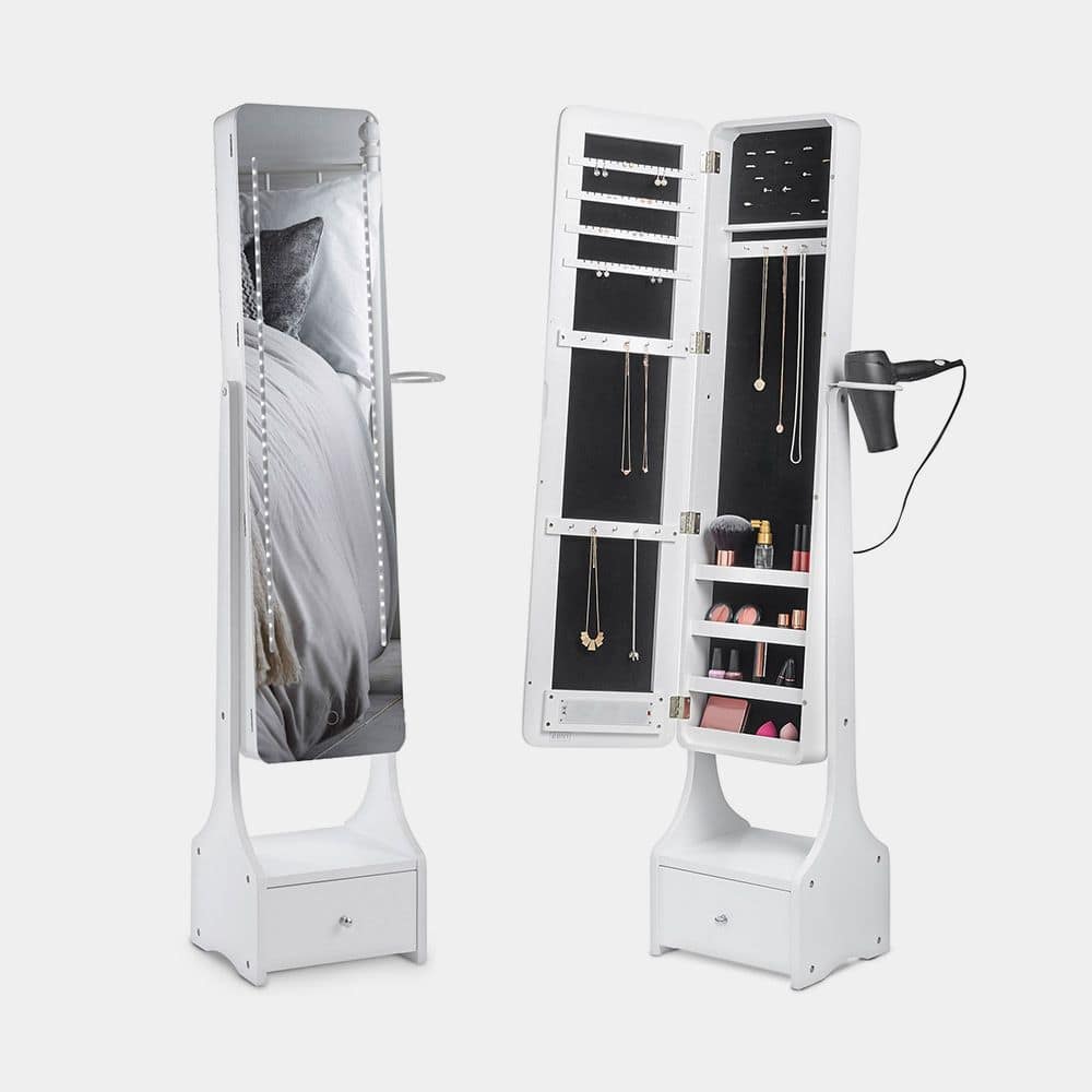 White LED Jewellery Armoire with Mirror