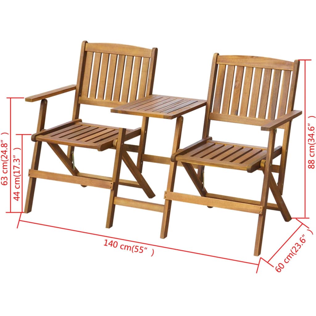 Folding Garden Bench with Tea Table 140 cm Solid Acacia Wood - Image 4