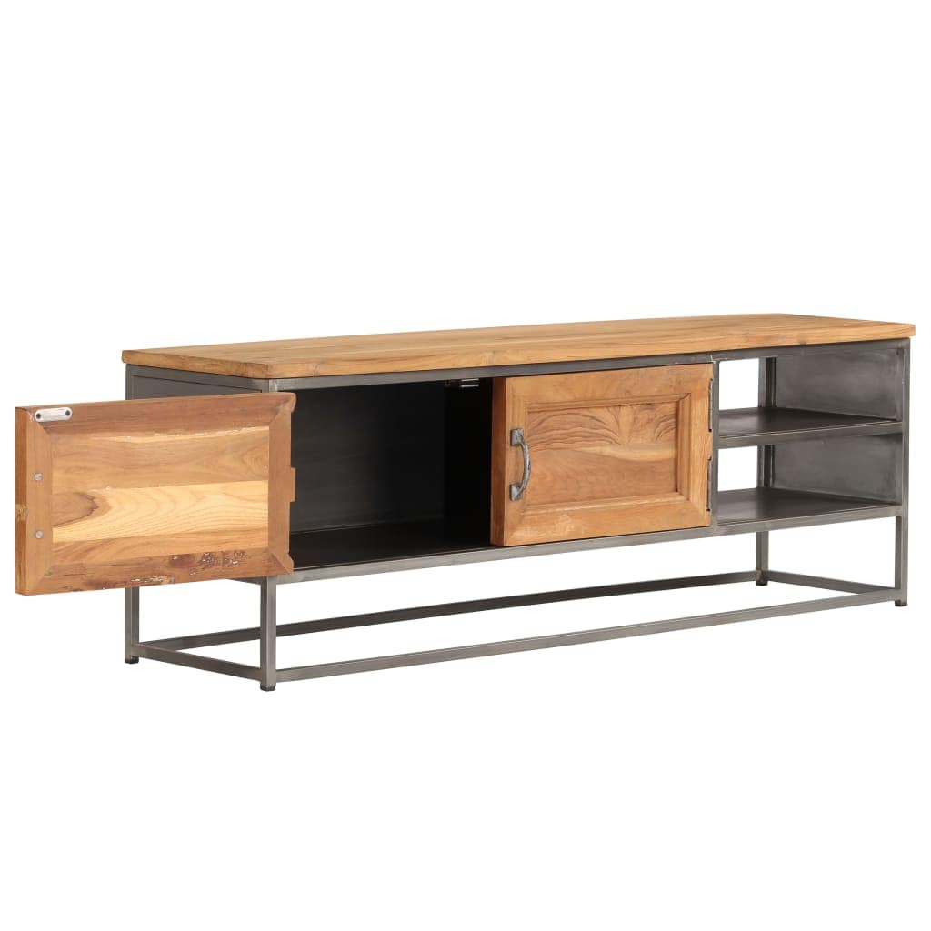 TV Cabinet Recycled Teak and Steel 120x30x40 cm - Image 5