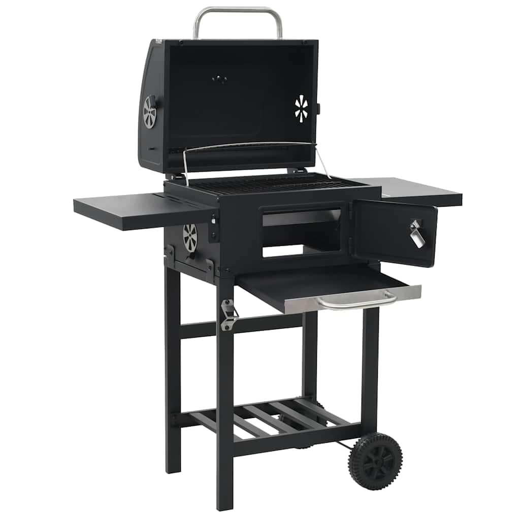 Charcoal-Fueled BBQ Grill with Bottom Shelf Black - Image 6