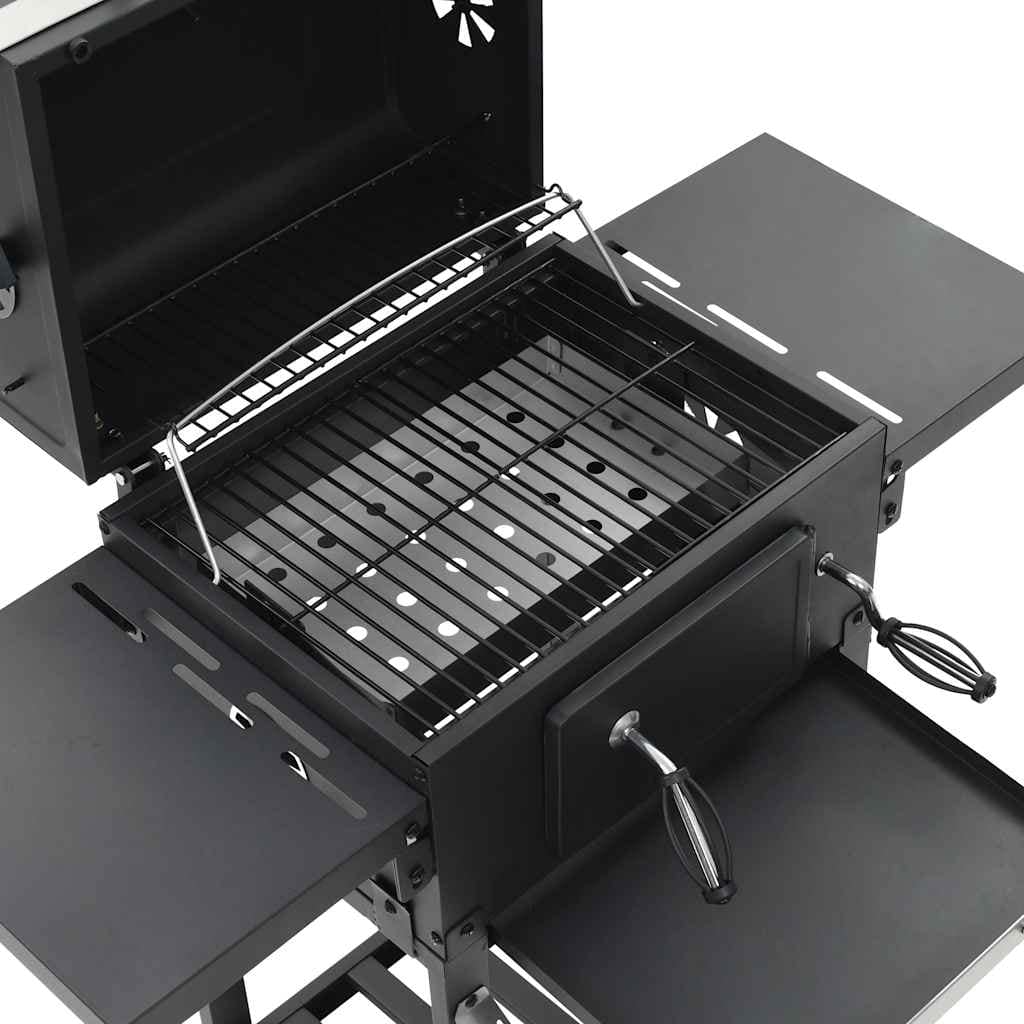 Charcoal-Fueled BBQ Grill with Bottom Shelf Black - Image 7