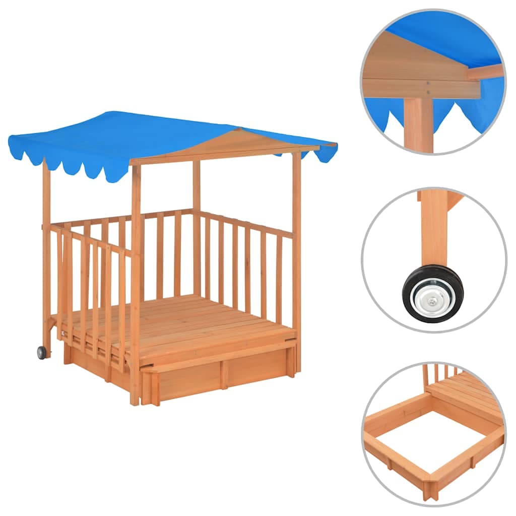 Kids Playhouse with Sandbox Fir Wood Blue UV50 - Image 2