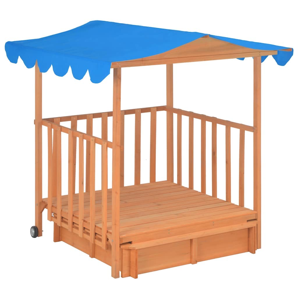 Kids Playhouse with Sandbox Fir Wood Blue UV50 - Image 3