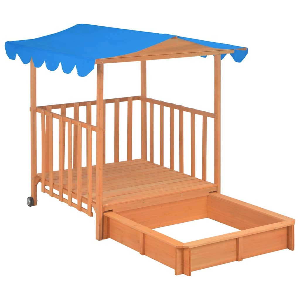 Kids Playhouse with Sandbox Fir Wood Blue UV50 - Image 5
