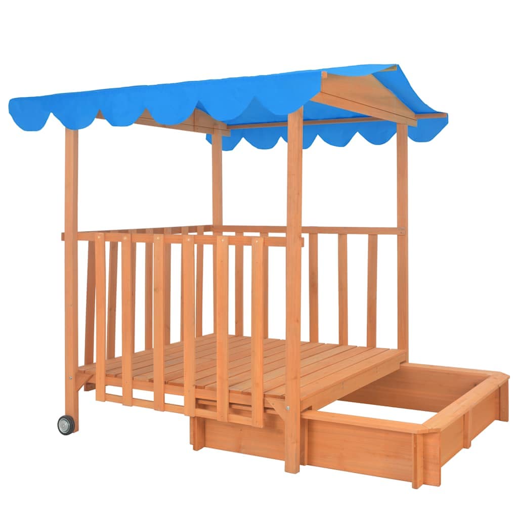 Kids Playhouse with Sandbox Fir Wood Blue UV50 - Image 6