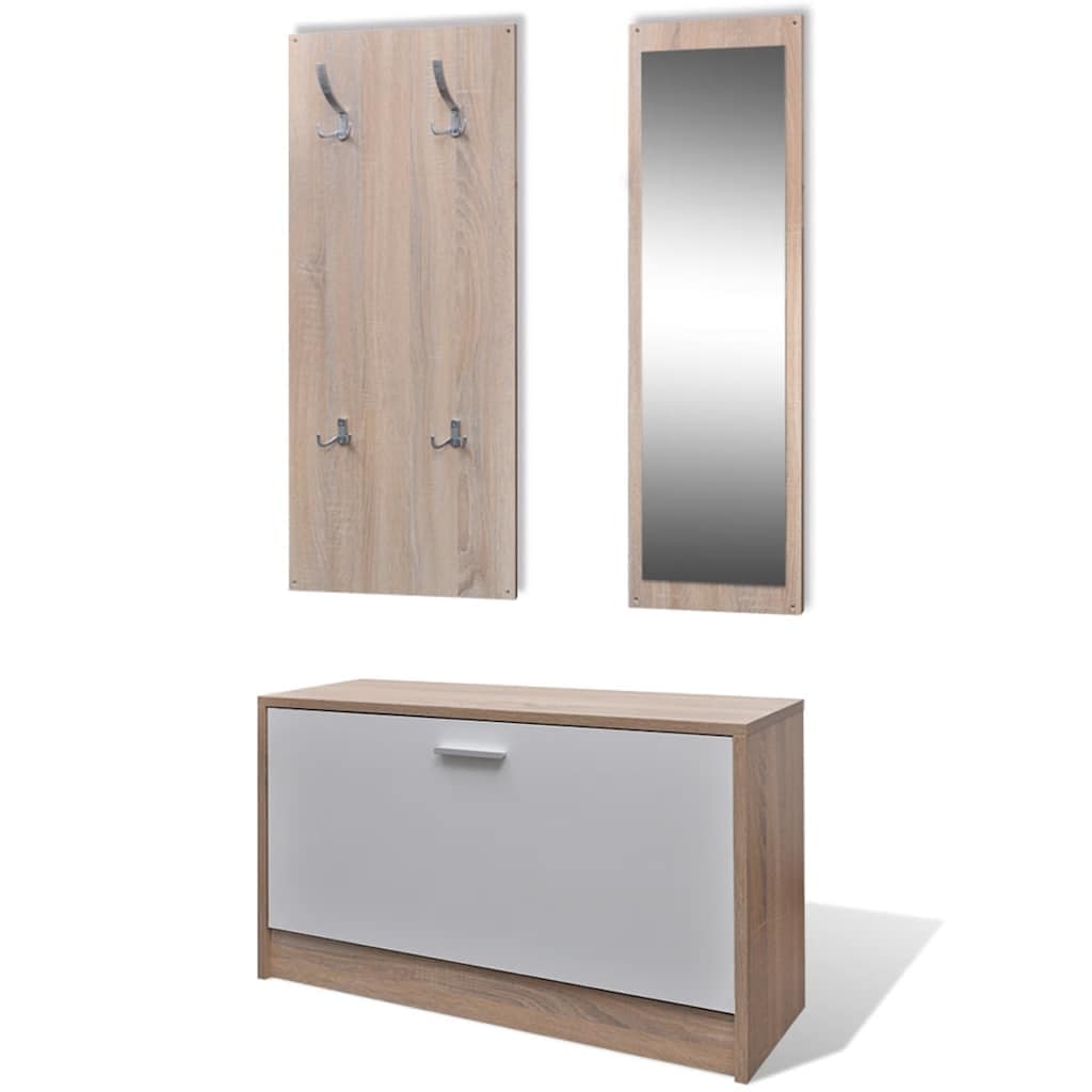 Oak and White 3in1 Wooden Shoe Cabinet Set - Image 2