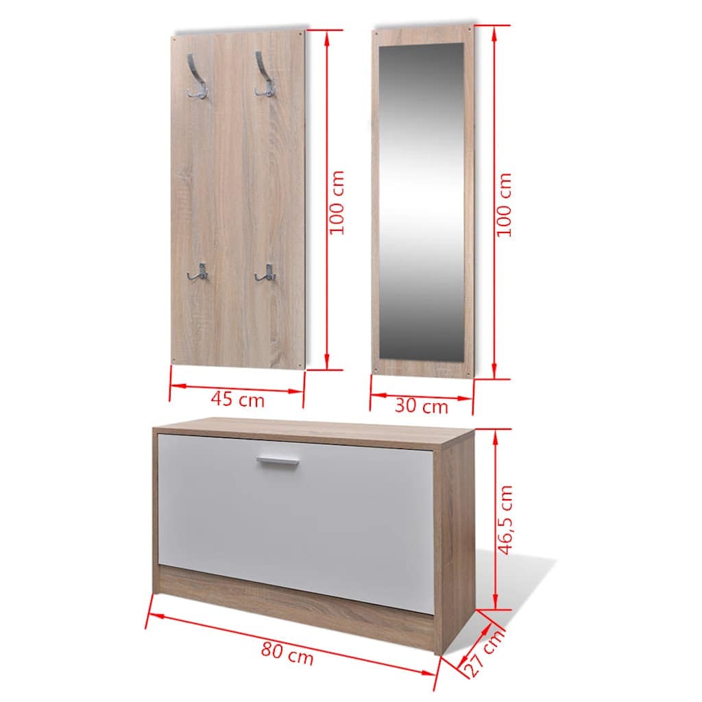 Oak and White 3in1 Wooden Shoe Cabinet Set - Image 8