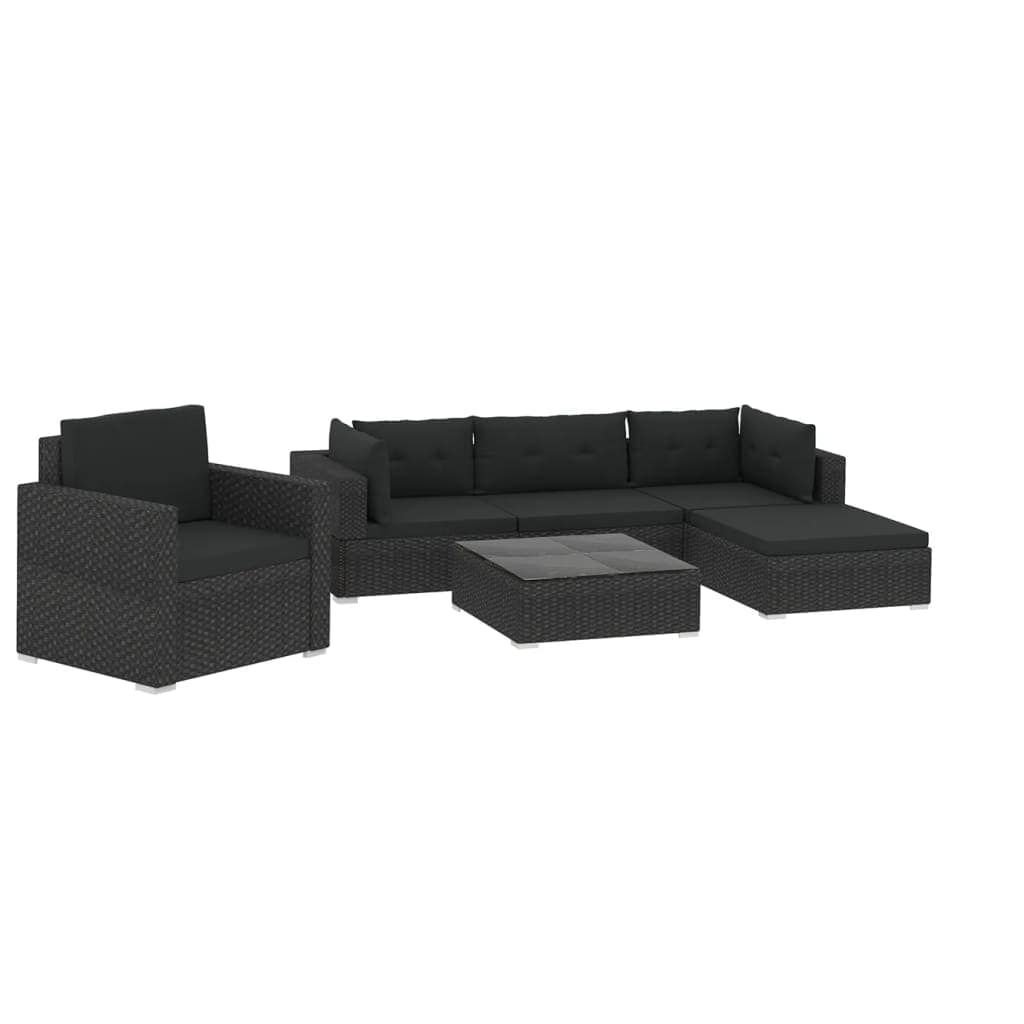 6 Piece Garden Lounge Set with Cushions Poly Rattan Black - Image 2