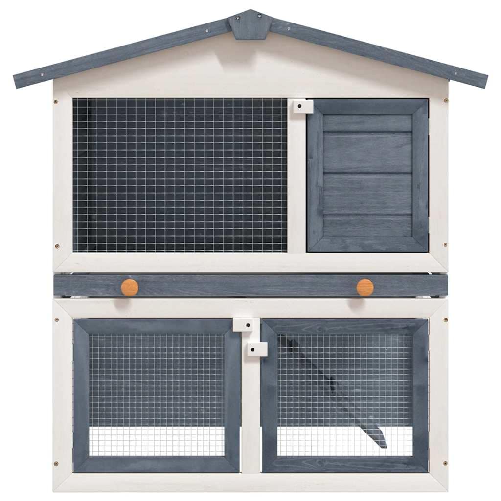 Outdoor Rabbit Hutch 3 Doors Grey Wood - Image 2