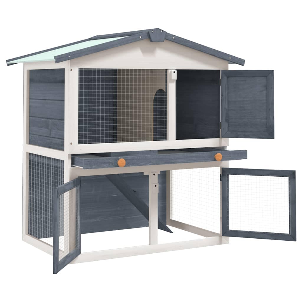 Outdoor Rabbit Hutch 3 Doors Grey Wood - Image 3