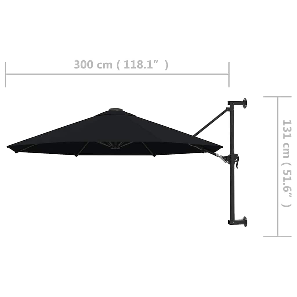 Wall-Mounted Garden Parasol with Metal Pole 300 cm Black - Image 8