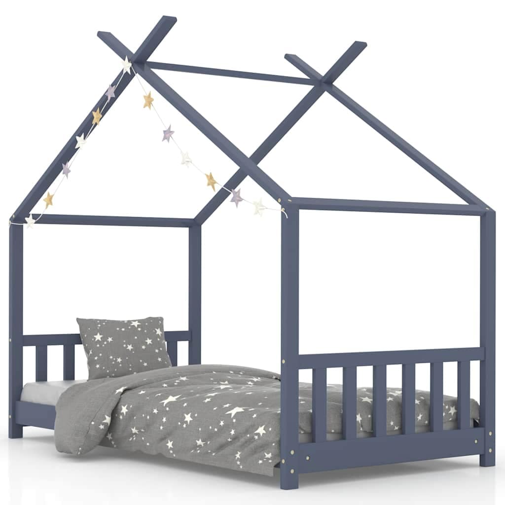 Kids Bed Frame Grey Solid Pine Wood 70x140 cm - Image 2
