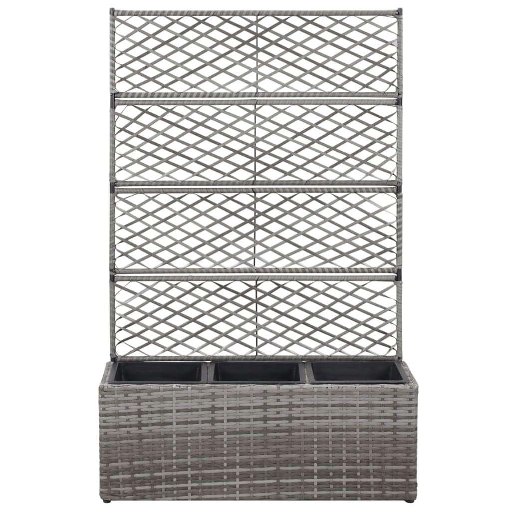 Trellis Raised Bed with 3 Pots 83x30x130 cm Poly Rattan Grey - Image 2