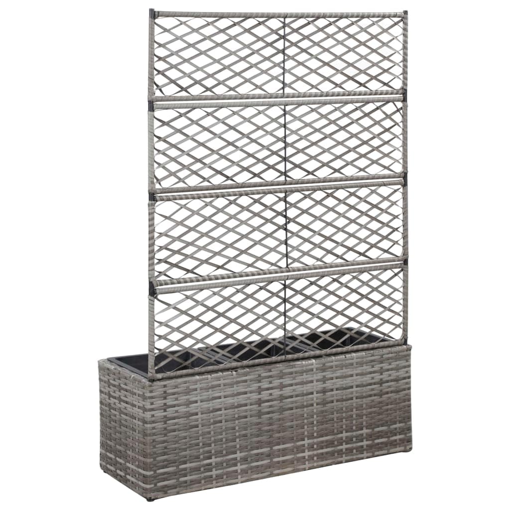 Trellis Raised Bed with 3 Pots 83x30x130 cm Poly Rattan Grey - Image 3