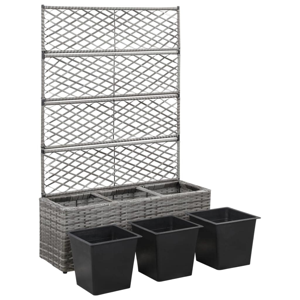 Trellis Raised Bed with 3 Pots 83x30x130 cm Poly Rattan Grey - Image 4