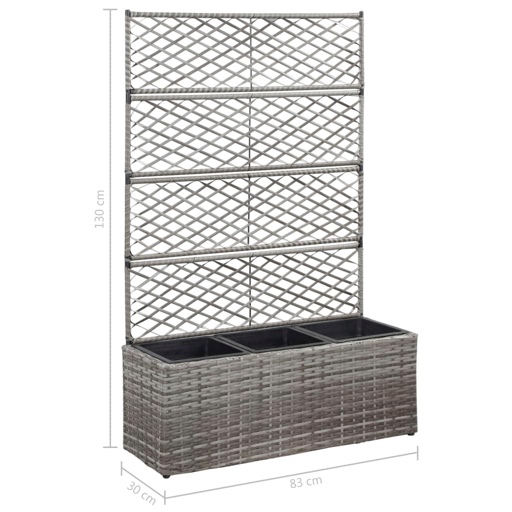 Trellis Raised Bed with 3 Pots 83x30x130 cm Poly Rattan Grey - Image 7