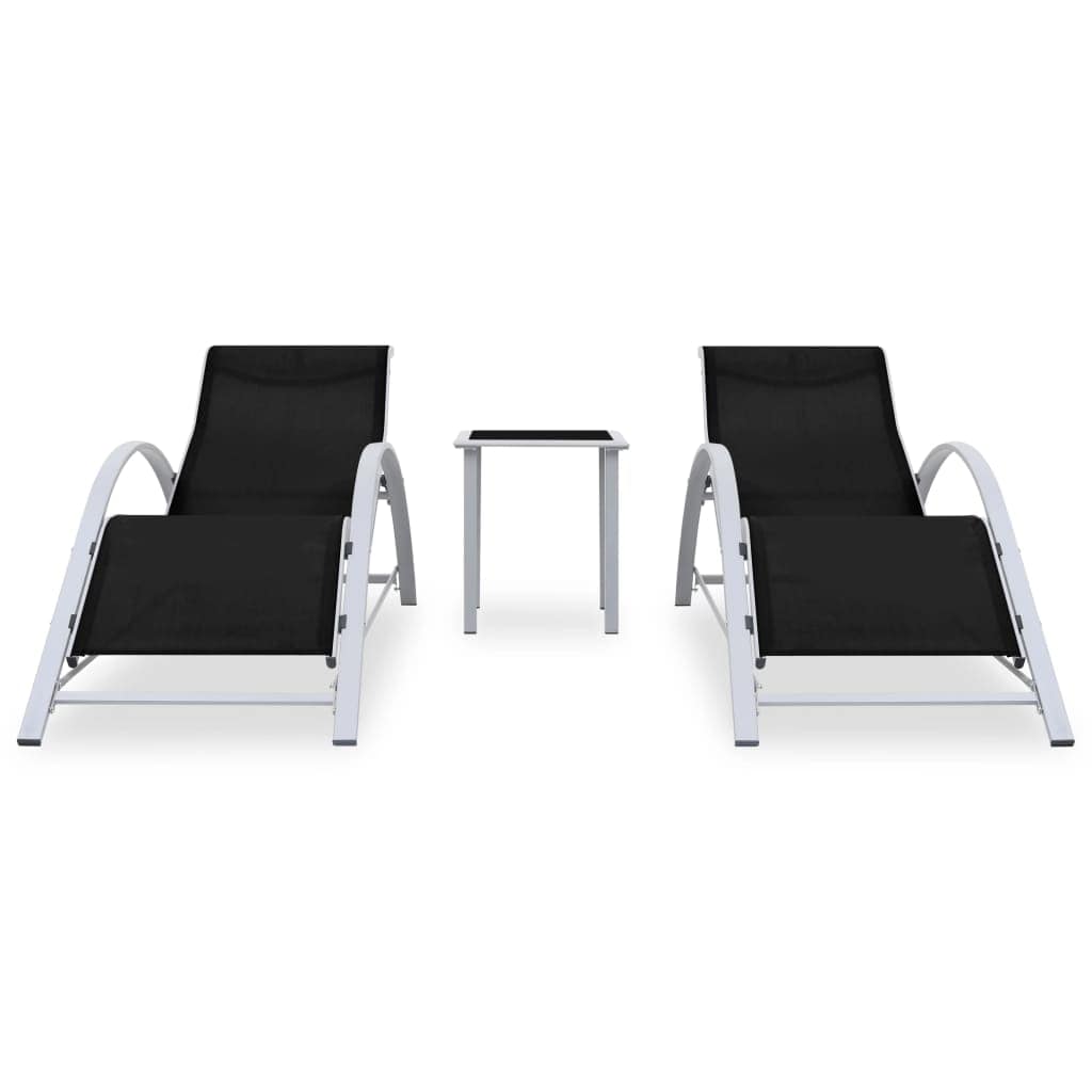 Sun Loungers 2 pcs with Table Aluminium Black - Image 2