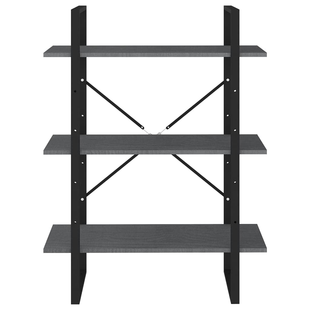3-Tier Book Cabinet Grey 80x30x105 cm Solid Pine Wood - Image 5