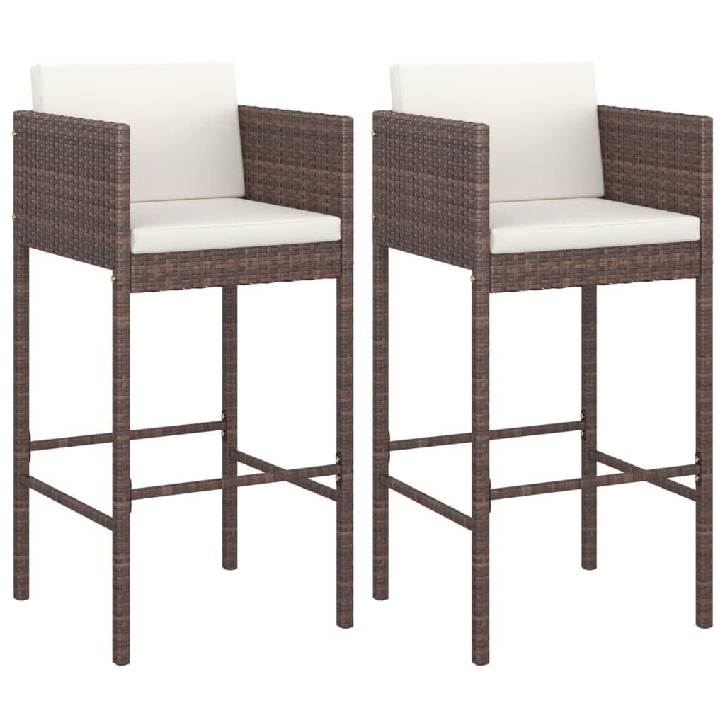 Bar Stools 2 pcs with Cushions Brown Poly Rattan - Image 2