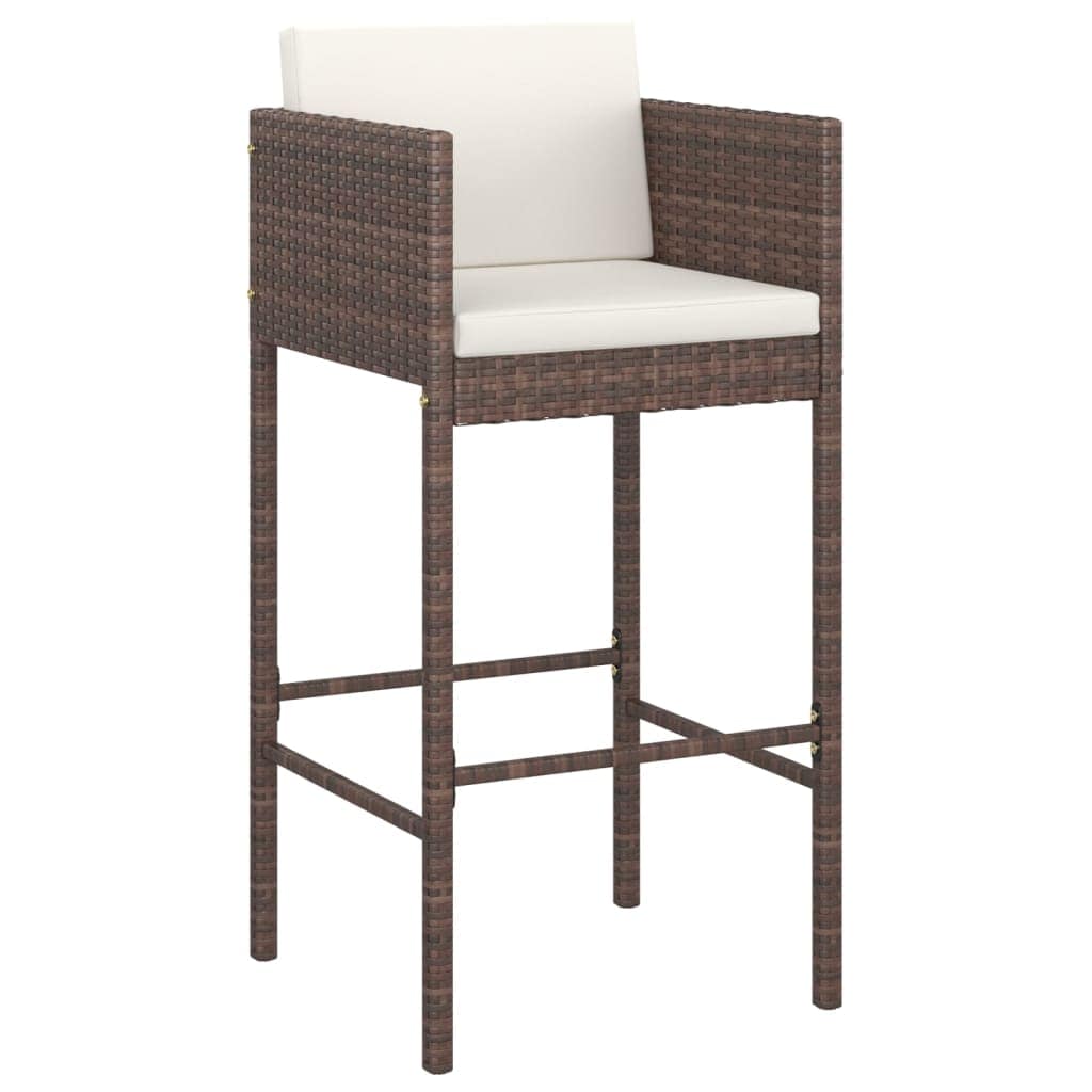 Bar Stools 2 pcs with Cushions Brown Poly Rattan - Image 3