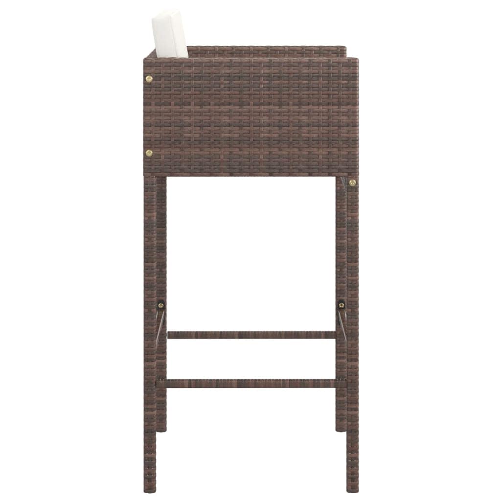 Bar Stools 2 pcs with Cushions Brown Poly Rattan - Image 5