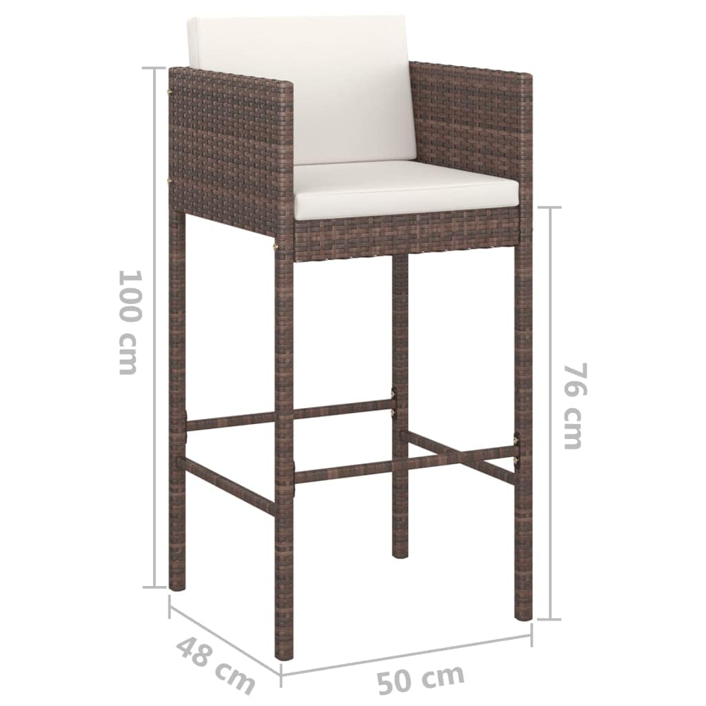 Bar Stools 2 pcs with Cushions Brown Poly Rattan - Image 7