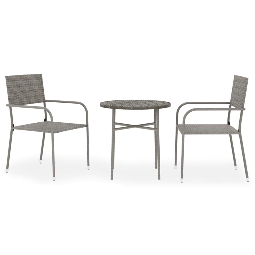 3 Piece Garden Dining Set Poly Rattan Grey - Image 2