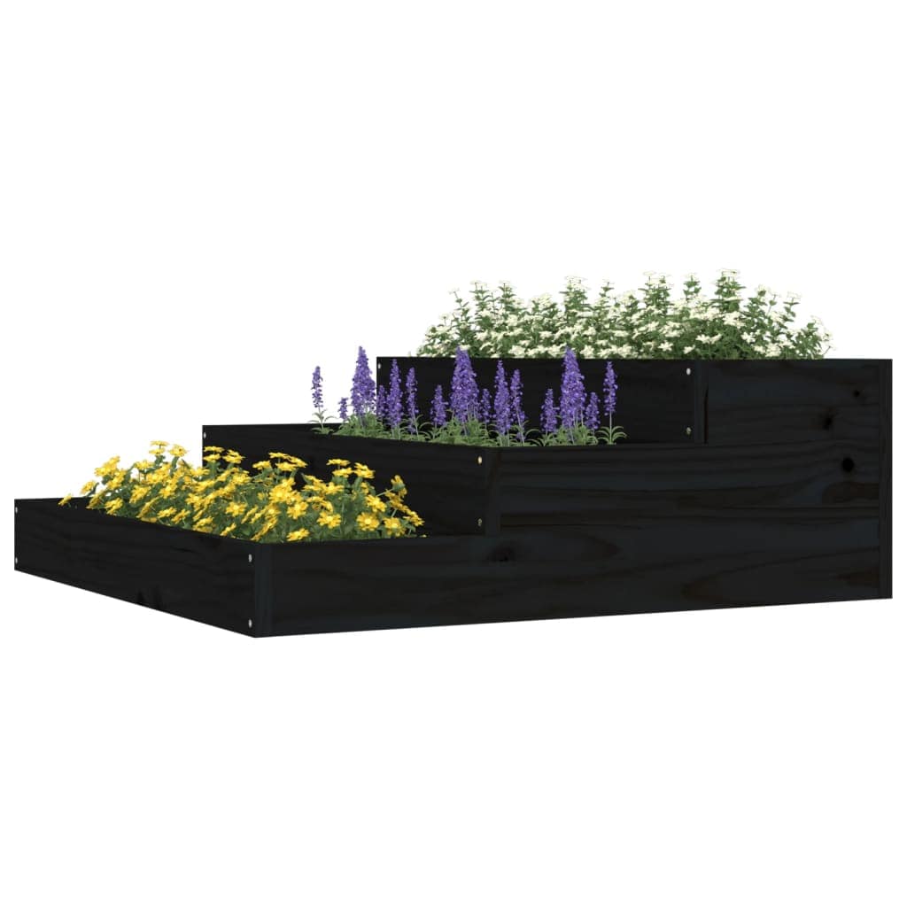 Planter Black 78x78x27 cm Solid Wood Pine - Image 3