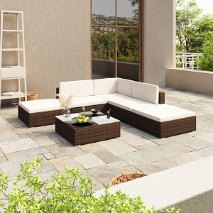Corner Garden Lounge Set with Cushions Poly Rattan Brown