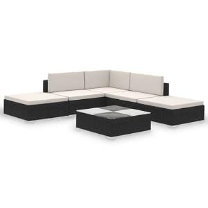 Corner Garden Lounge Set with Cushions Poly Rattan Black