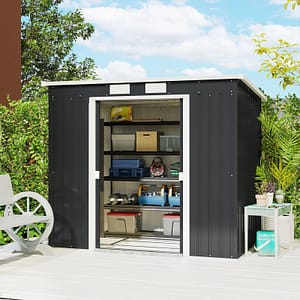 7 x 4ft Metal Garden Storage Shed w/ Double Door Dark Grey