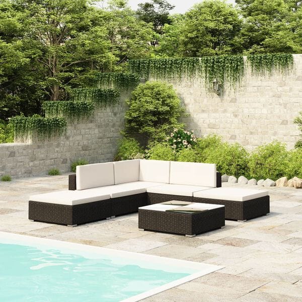Corner Garden Lounge Set with Cushions Poly Rattan Black - Image 2