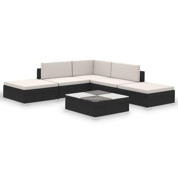 Corner Garden Lounge Set with Cushions Poly Rattan Black