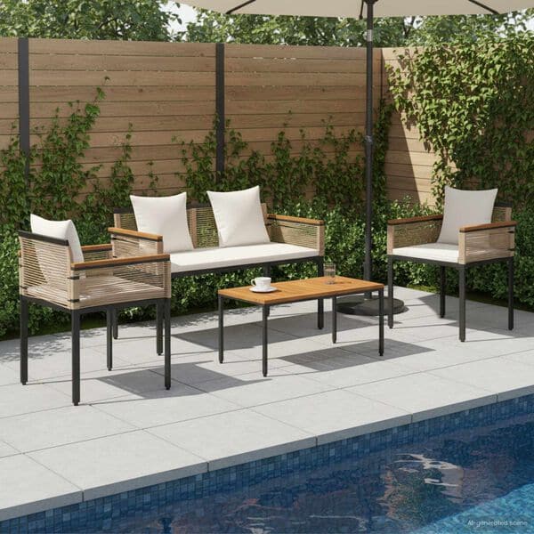 Outdoor Furniture Set Beige and Cream White Poly Rattan - Image 2