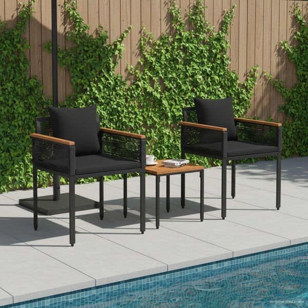 Outdoor Furniture Set with Cushion Black Poly Rattan - Image 2