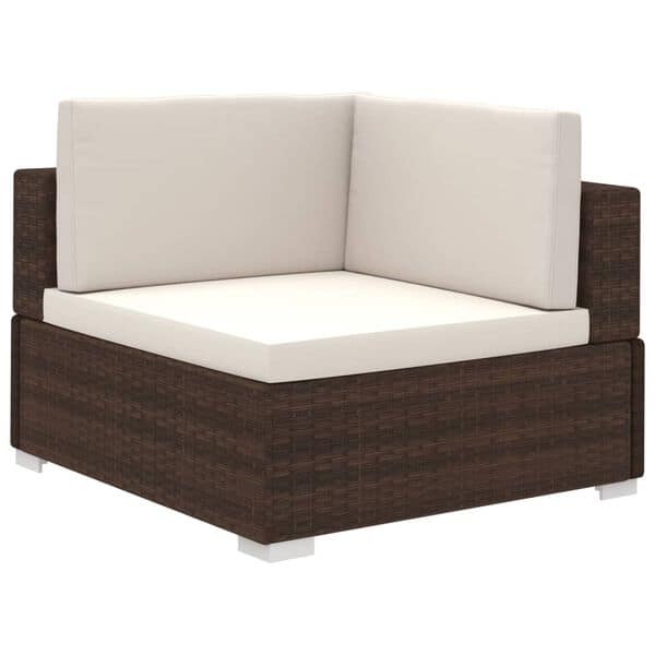 Corner Garden Lounge Set with Cushions Poly Rattan Brown - Image 3