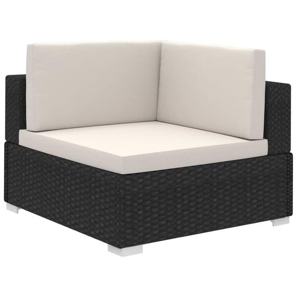 Corner Garden Lounge Set with Cushions Poly Rattan Black - Image 3