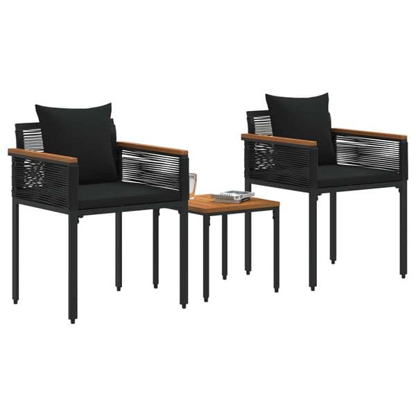 Outdoor Furniture Set with Cushion Black Poly Rattan - Image 3
