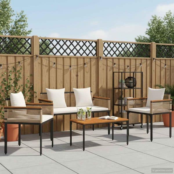 Outdoor Furniture Set Beige and Cream White Poly Rattan - Image 4