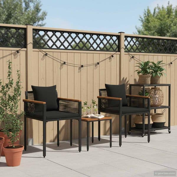 Outdoor Furniture Set with Cushion Black Poly Rattan - Image 4