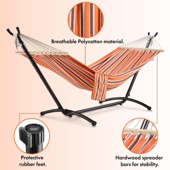 Ibiza 1 Person Orange Hammock With Stand - Image 2