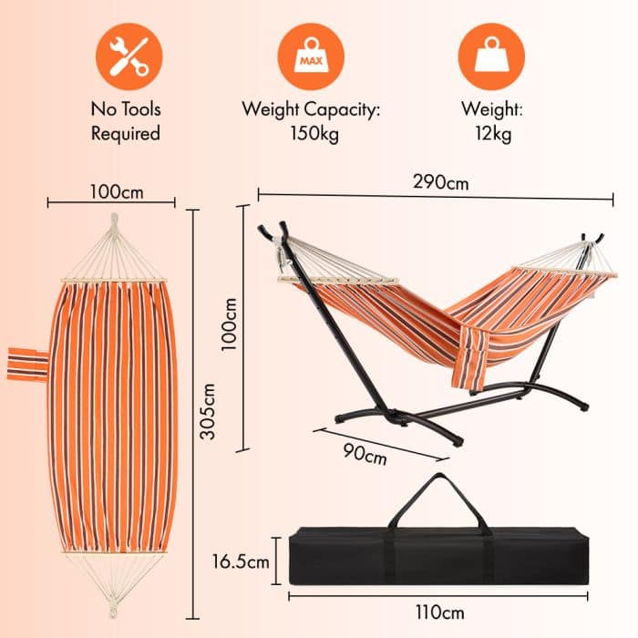 Ibiza 1 Person Orange Hammock With Stand - Image 6